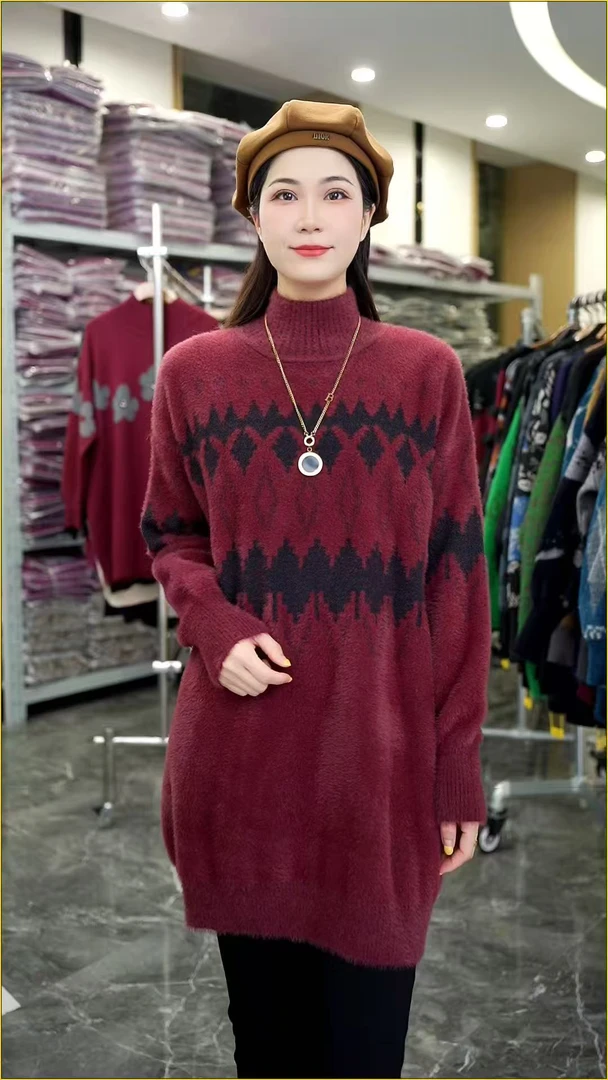 加厚保暖【炽热丹红】秋冬时尚大气高端上档次高档毛衣上衣-3148#