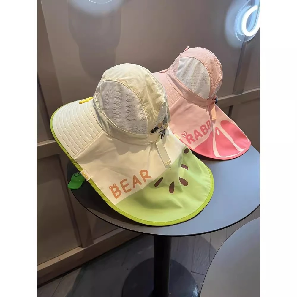 夏季儿童防晒帽男童帽子大檐网眼透气女童宝宝户外披肩太阳渔夫帽