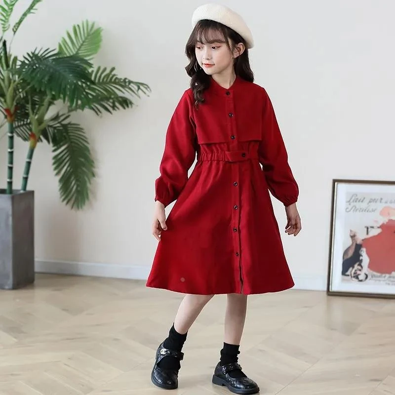 【商场撤柜】中大童女孩洋气学院风红色裙子女童春秋季新款时尚收