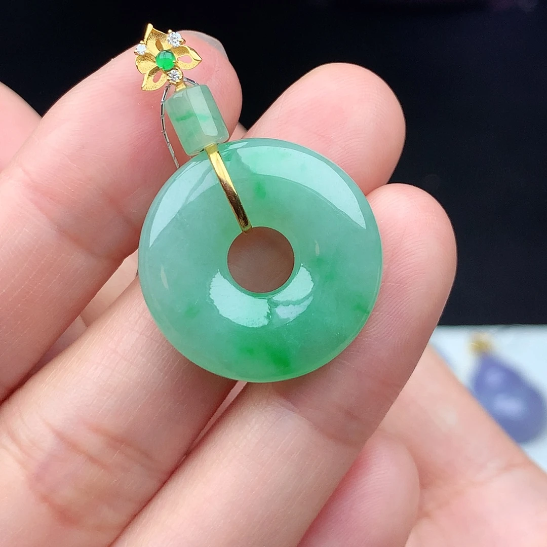 E***白翡翠18K金镶嵌吊坠(不含链)