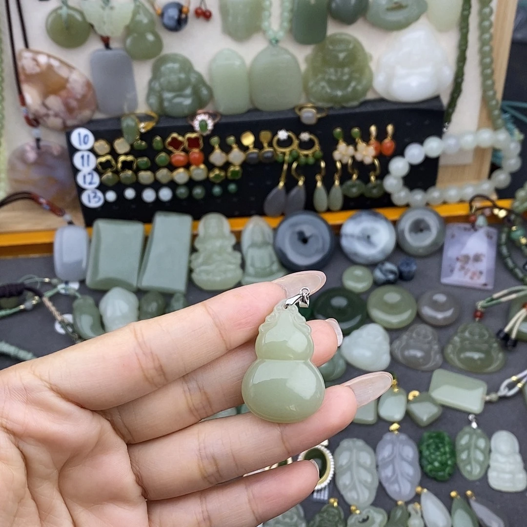 和田玉银S925镶嵌吊坠(不含链)