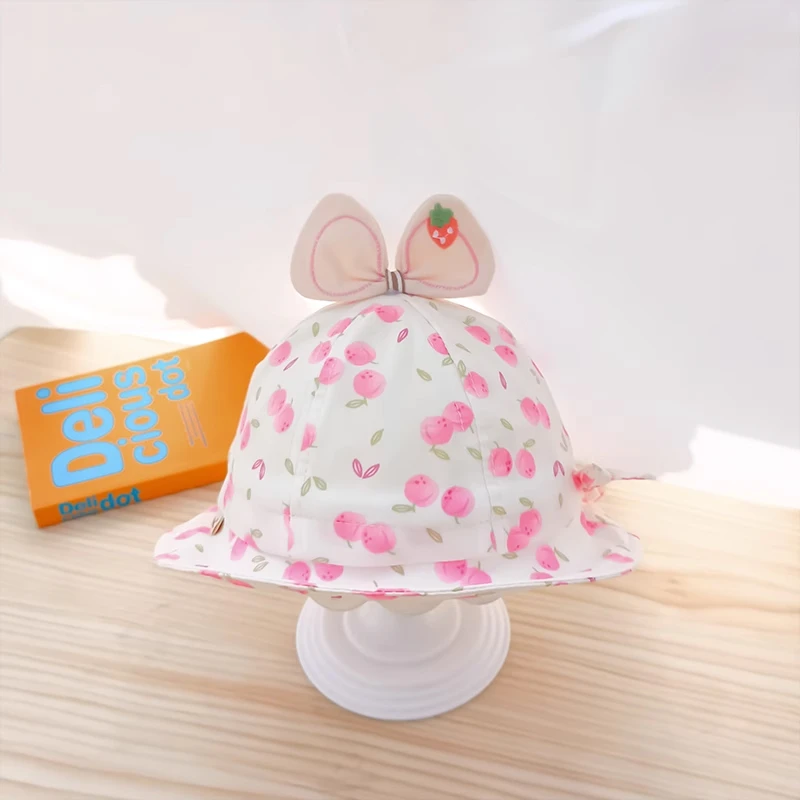 春夏婴儿薄款遮阳帽透气短檐盆帽可爱纯棉渔夫帽可调儿童帽子夏季