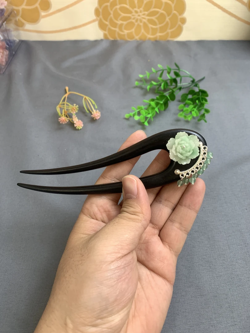 15厘米u型黑檀木月亮发钗发簪古风盘发簪簪子新中式头饰发饰配饰