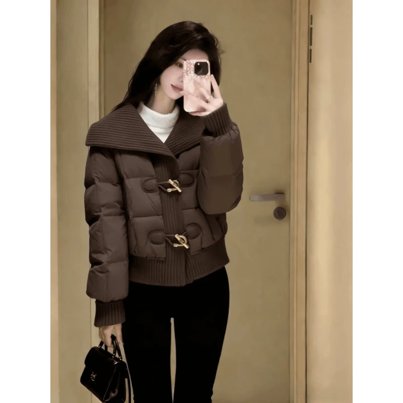 【现货】小香风冬季棉服女2025新款小众独特超好看翻领咖色夹棉外套