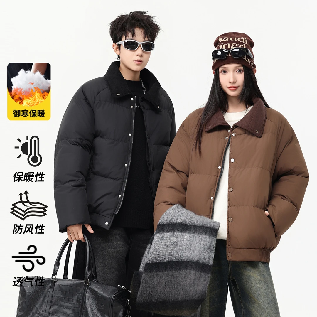 稻草人新款假两件翻领时尚棉衣男女休闲外套秋冬立领加厚保暖青年
