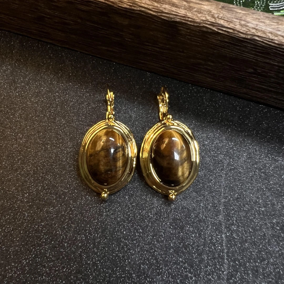 2921镀K金 高定设计师虎眼石耳钉