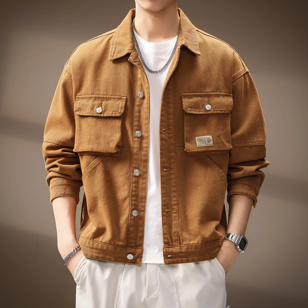 高端美式复古猎装牛仔外套男秋季新款宽松潮牌痞帅硬汉工装夹克男