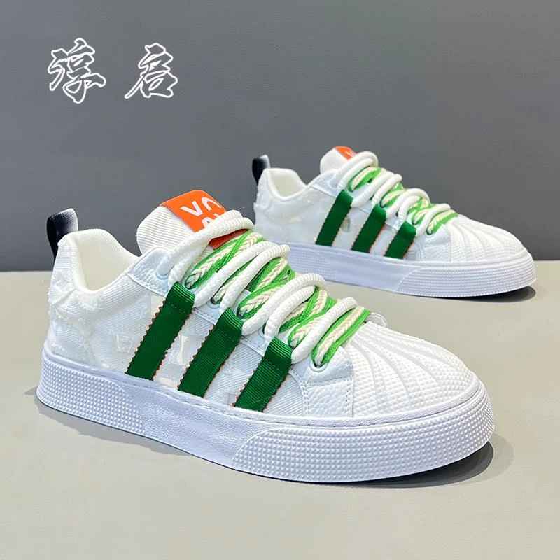 淳启夏款镂空透气男鞋2025新款贝壳头休闲板鞋增高耐磨小白鞋子男