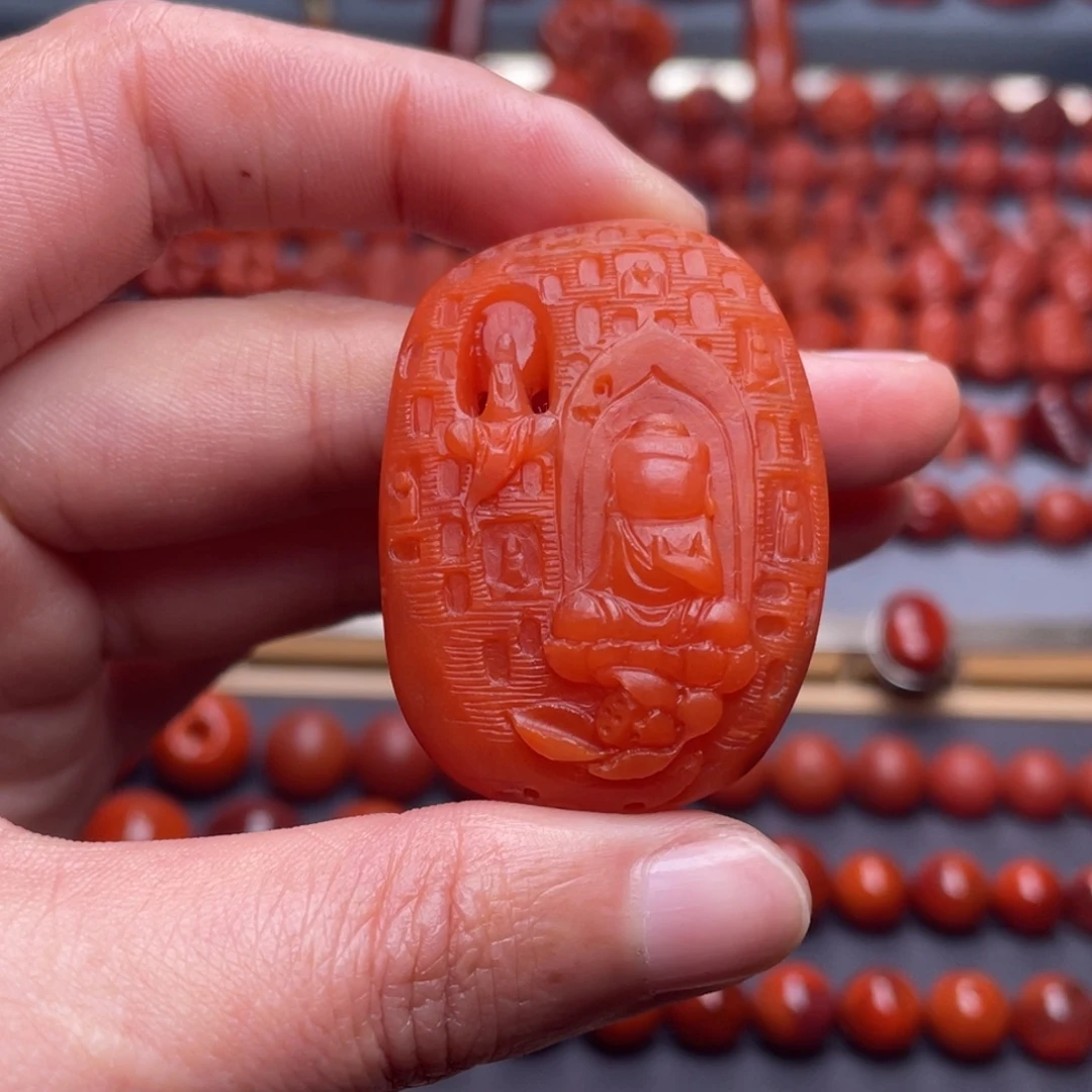 南红玛瑙未镶嵌其他W43*31*15保山柿子红无相佛吊坠