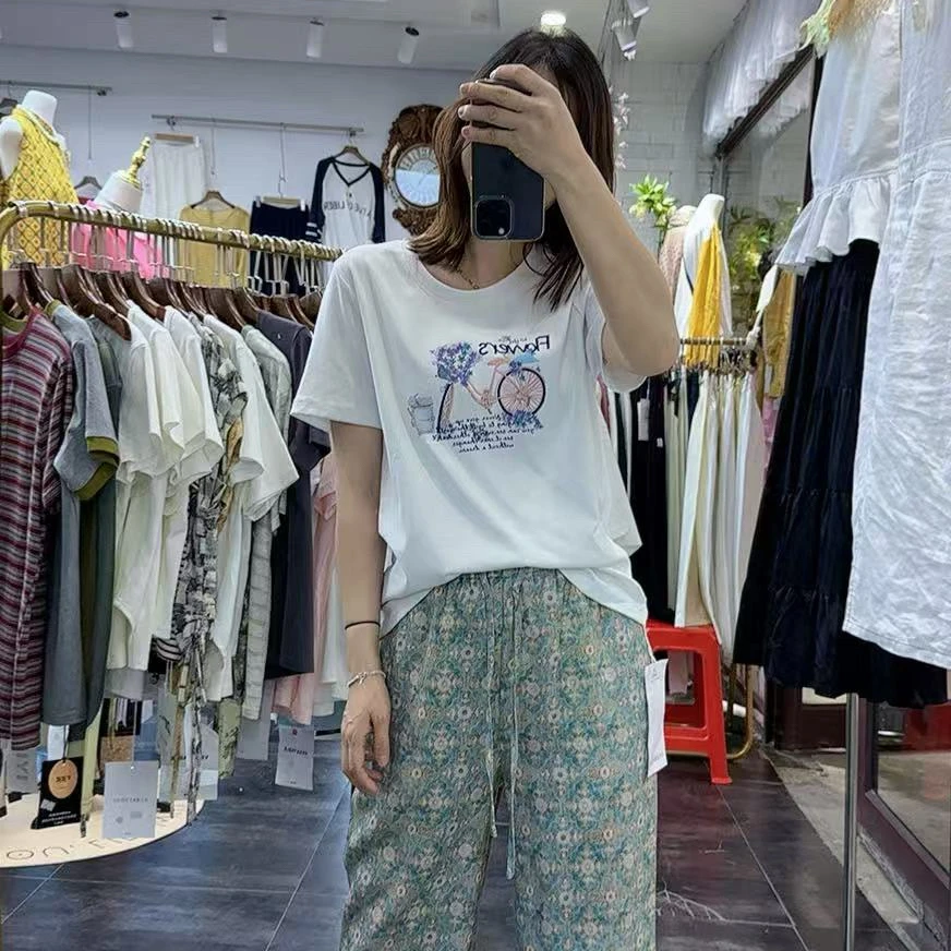 夏季新品重工刺绣圆领青春减龄时尚棉质短袖T恤小衫女通勤气质潮