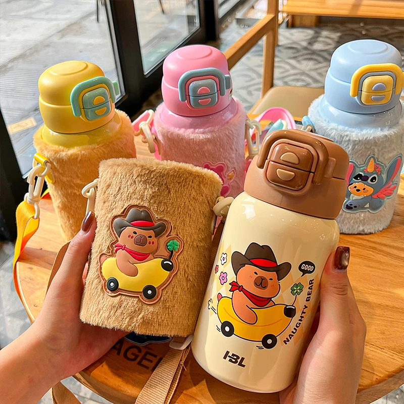 儿童保温杯可爱毛绒杯套可吸管杯式携男女生高颜值上学专用双饮水