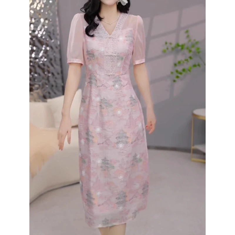 伊仟梦气质洋气轻奢优雅连衣裙2025春夏新款修身减龄显瘦中长裙