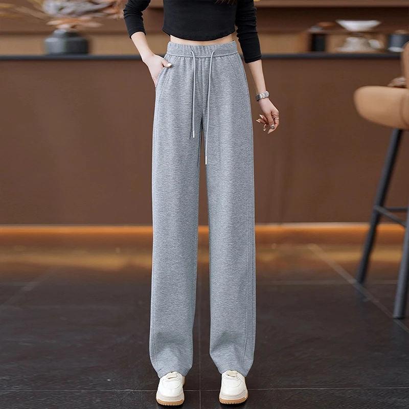 灰色阔腿卫裤女春秋季2025新款高腰显瘦宽松垂感窄版运动直筒裤子