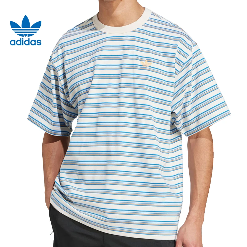 adidas阿迪达斯男子STRIPE TEE针织无领短T恤KB8355