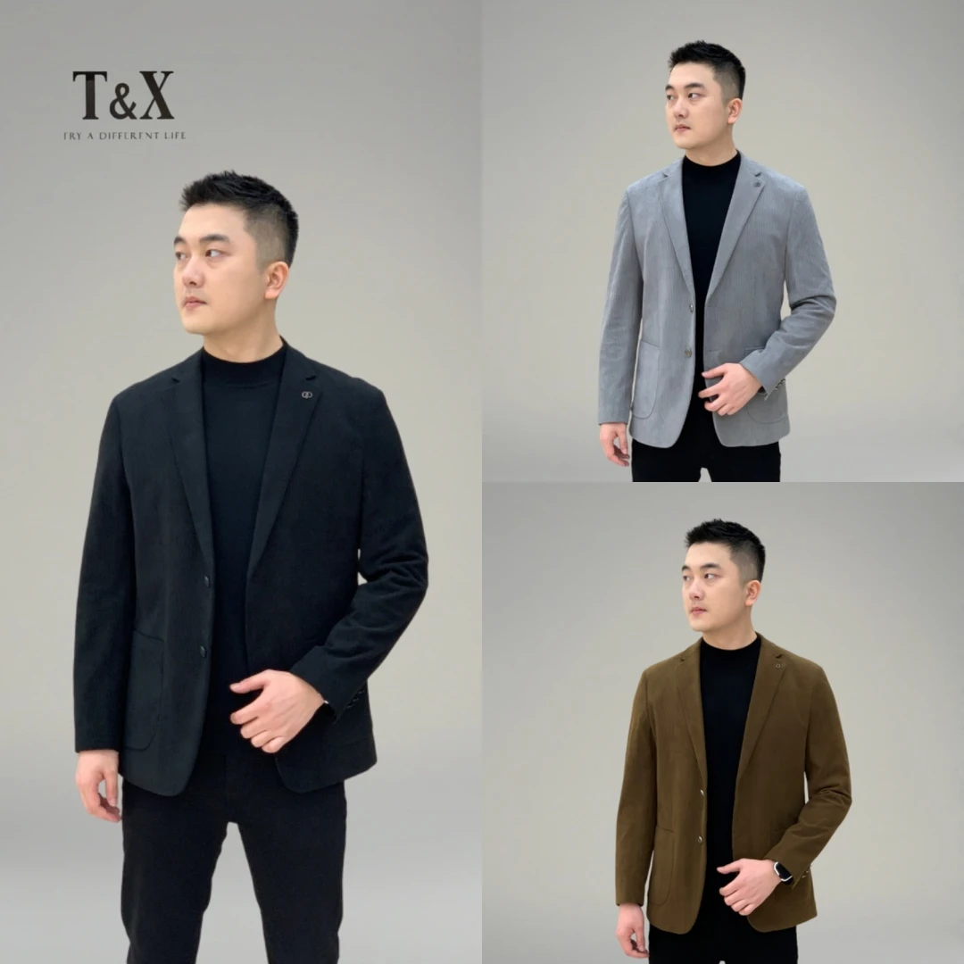 T&X/梯形男士秋冬新款灯芯绒三色休闲商务高级感单西装外套（0048）