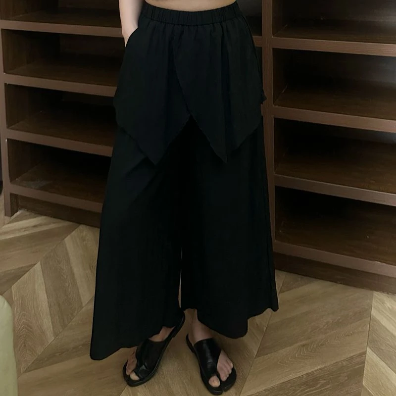 2025年夏季新款简约个性屁帘松紧腰头垂坠凉凉九分休闲裤宽松