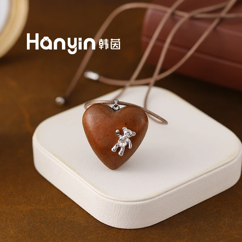 铜合金棉绳项链 100cm简约大气立体爱心毛衣链精致小熊项链