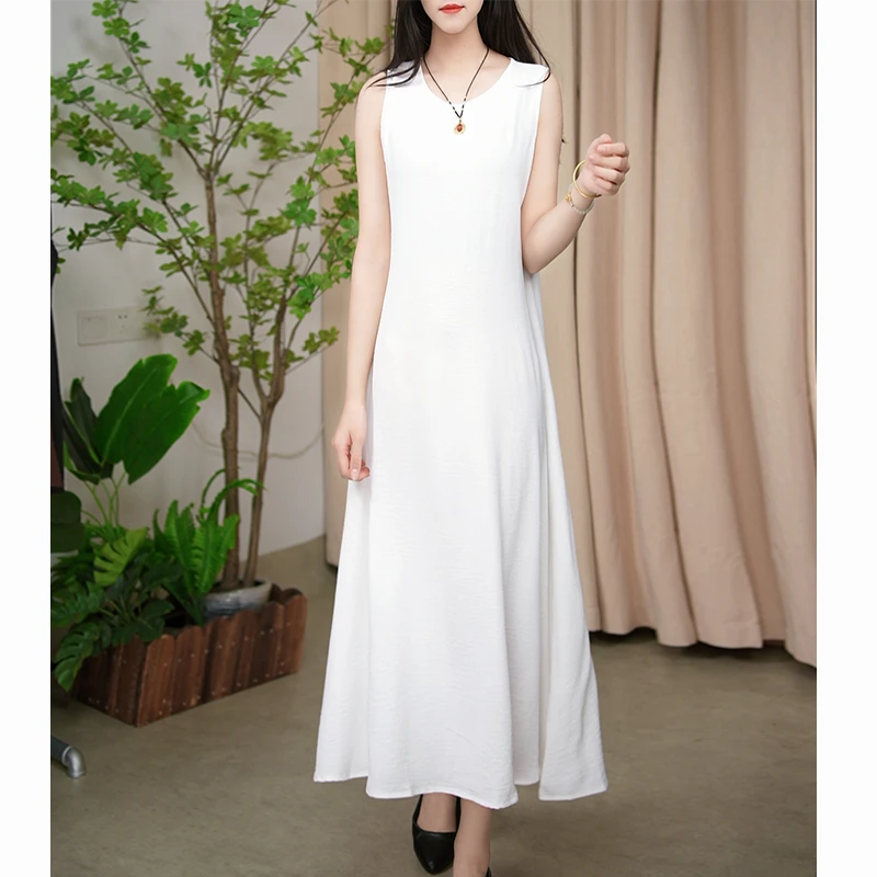 春夏季 新款大码女装无袖背心裙纯色打底中长款背心连衣裙女