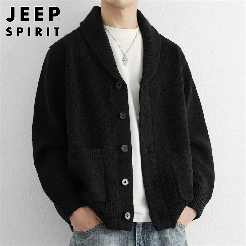 Jeep吉普男士开衫毛衣秋冬新款美式慵懒风潮流翻领休闲保暖针织衫