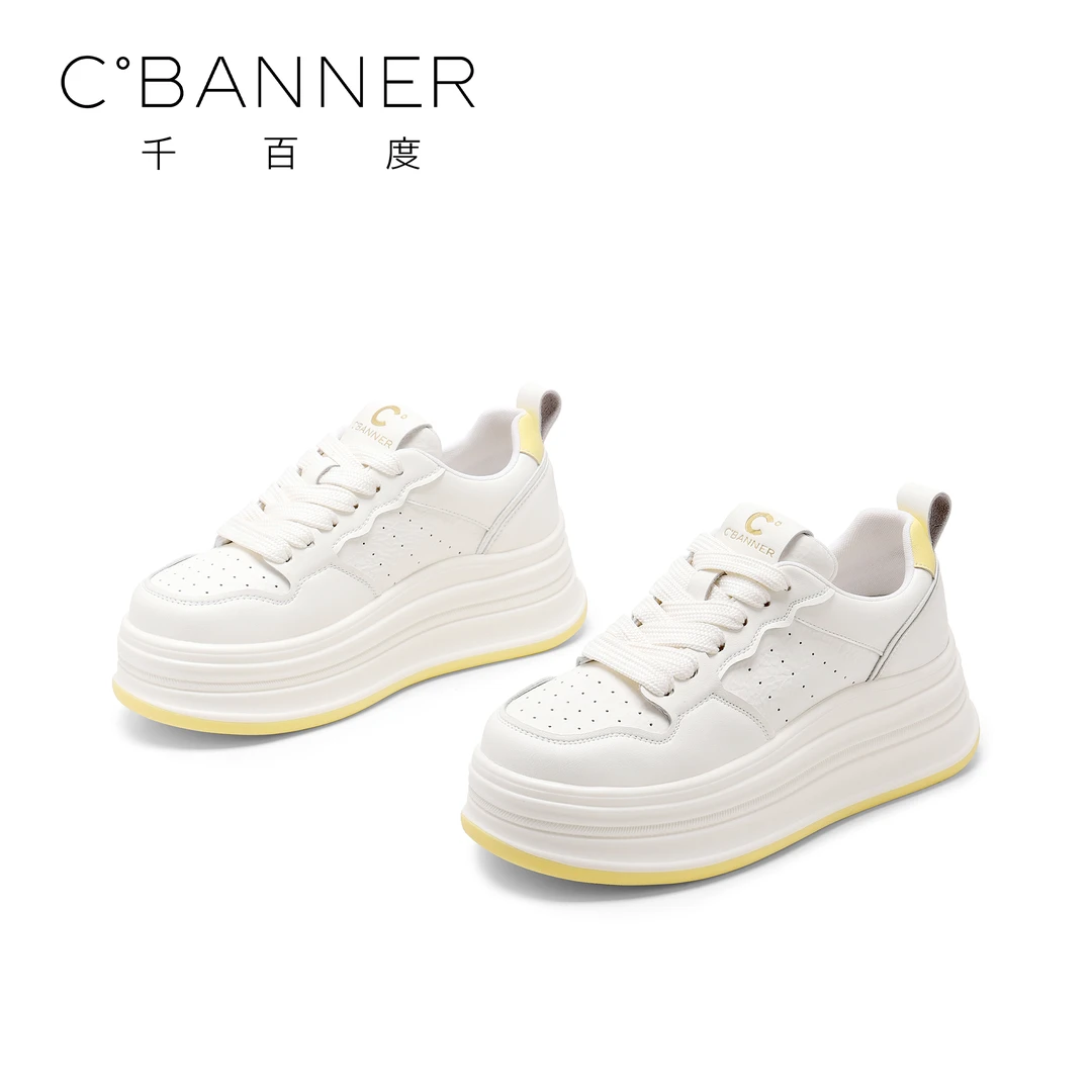 C.BANNER/千百度厚底小白鞋2025新款时尚简约松糕运动鞋百搭板鞋