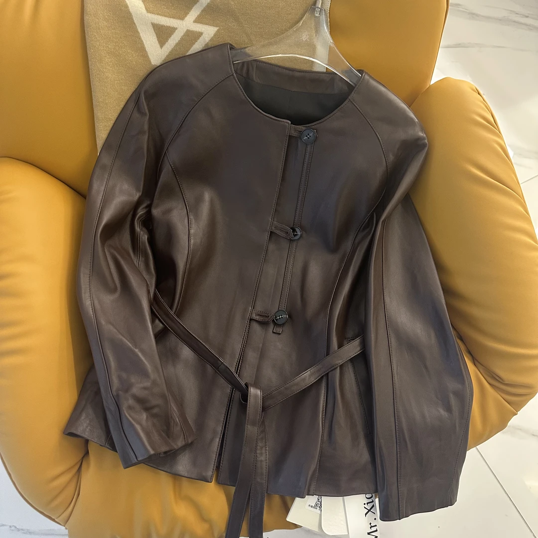 【 陈陈款】全植鞣皮中式风时尚复古短款皮衣外套女真皮宽松中长款