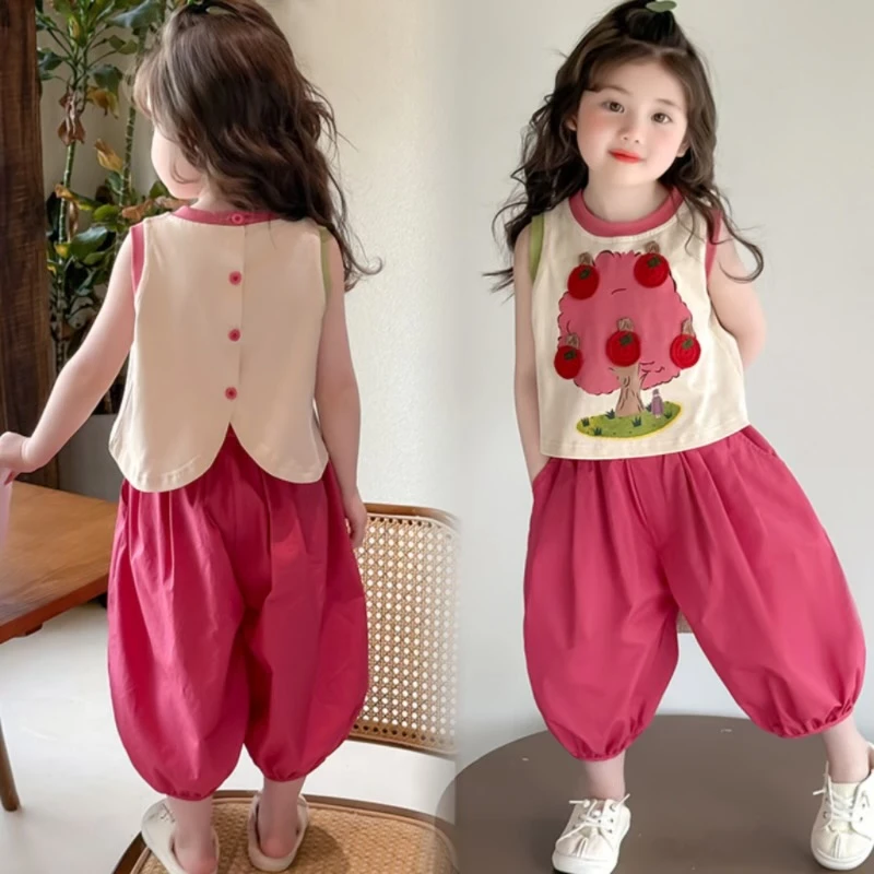 【韩系童装】女童洋气套装2025夏装新款韩版休闲背心灯笼裤两件套