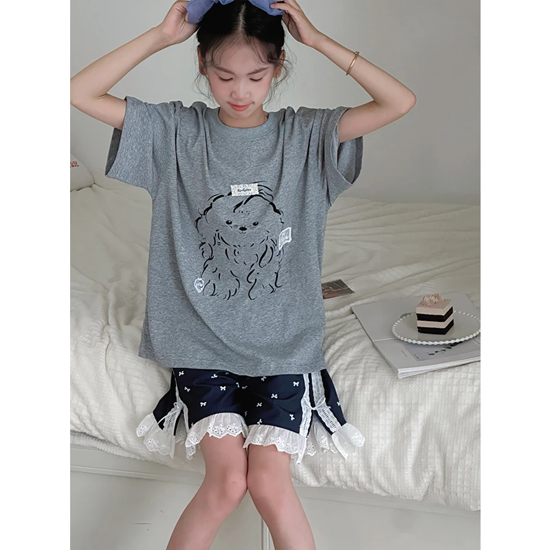 K29287孙小美韩系女童家居服套装2025夏装儿童两件套上衣短裤