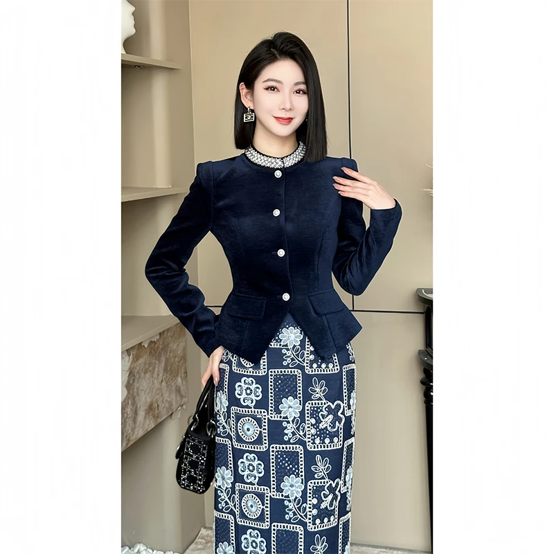 格娜秋冬新款温柔入秋一整套时尚外套修身爆款高级感裙子两件套女