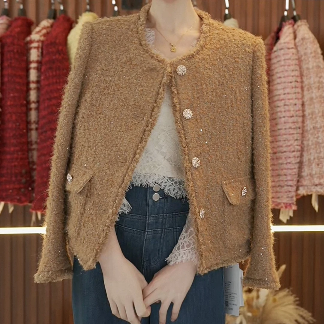 【焦糖棕】秋冬季新款小香风休闲短外套时尚毛呢减龄通勤外套女