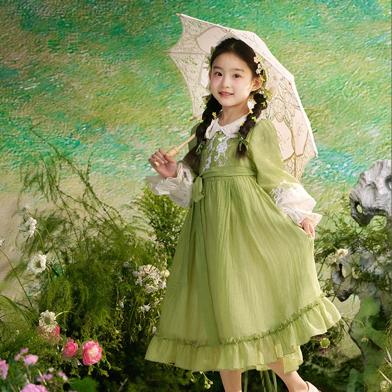 十三余童装[初春序曲]中国风汉服日常春夏女童出游裙子复古