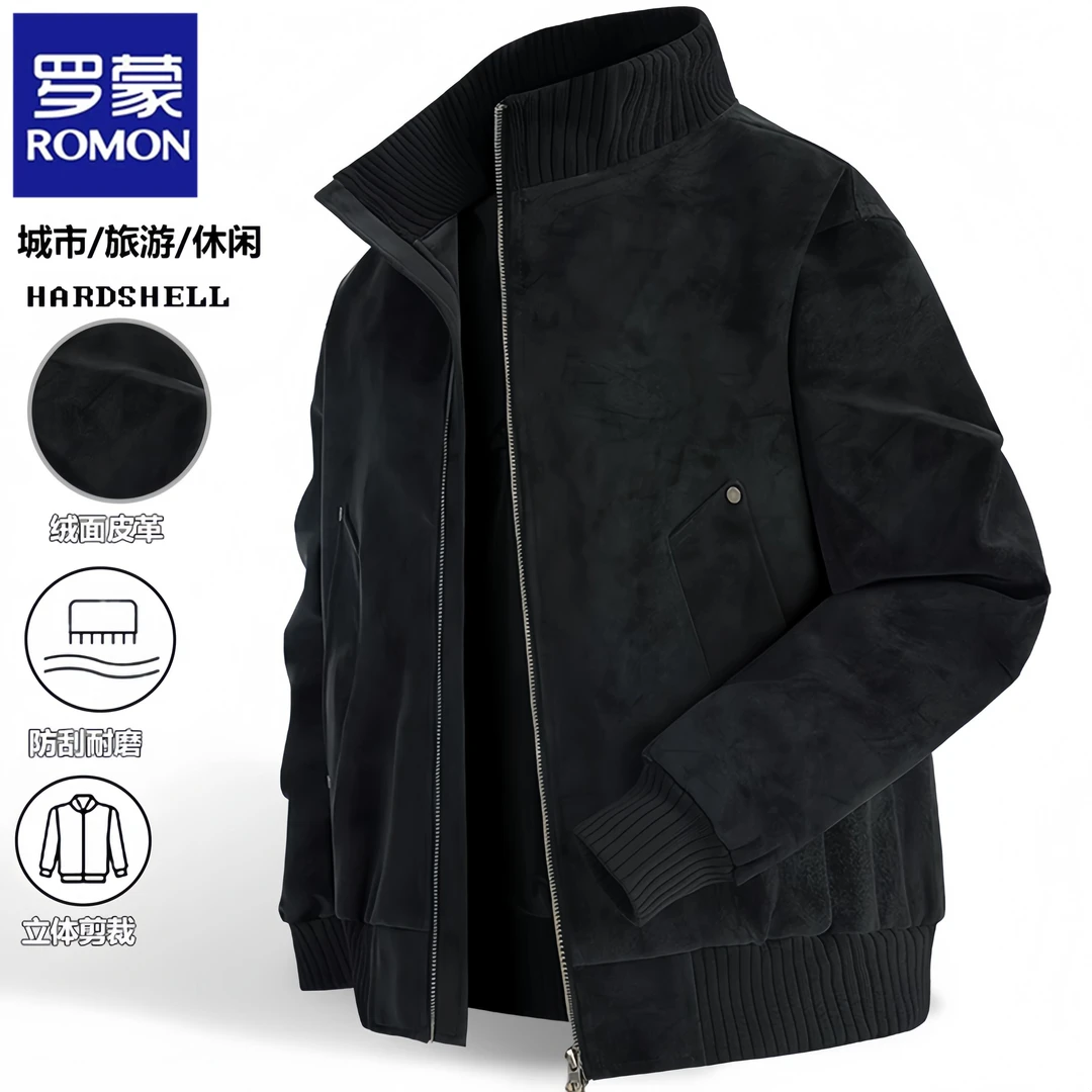 罗蒙春秋季新款时尚美式休闲皮衣外套男士百搭机车皮夹克耐磨上衣
