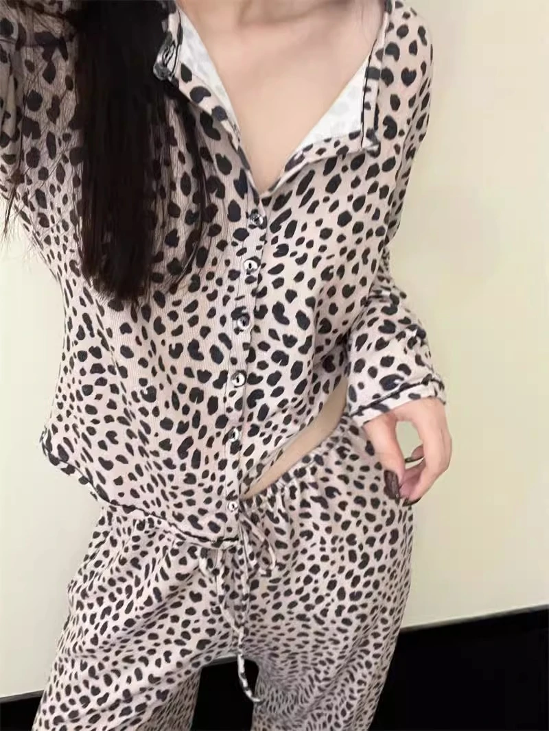 法式纯欲风豹纹德绒睡衣女秋冬款新款高级感休闲家居服套装可外穿