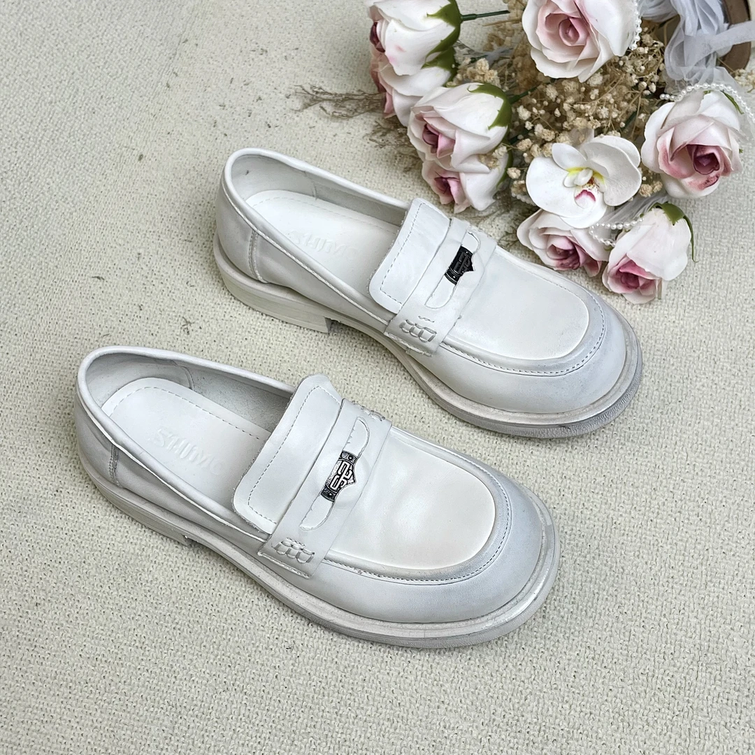 40码水洗马皮手工复古擦色脏脏色乐福鞋女百搭休闲一脚蹬女