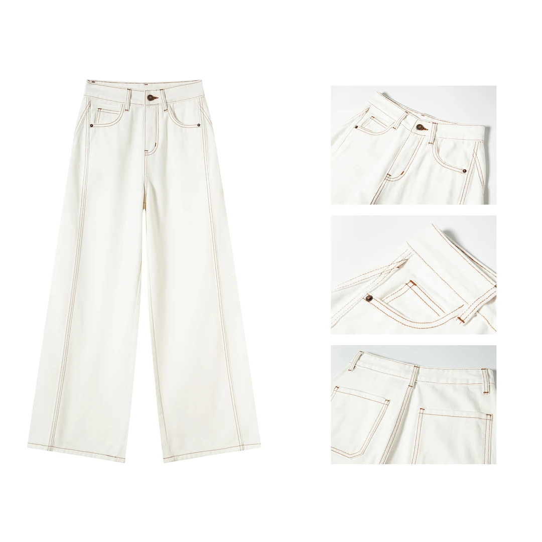 无弹-极简宽松百搭阔腿裤牛仔裤女2025四季款宽松显瘦拖地裤8082