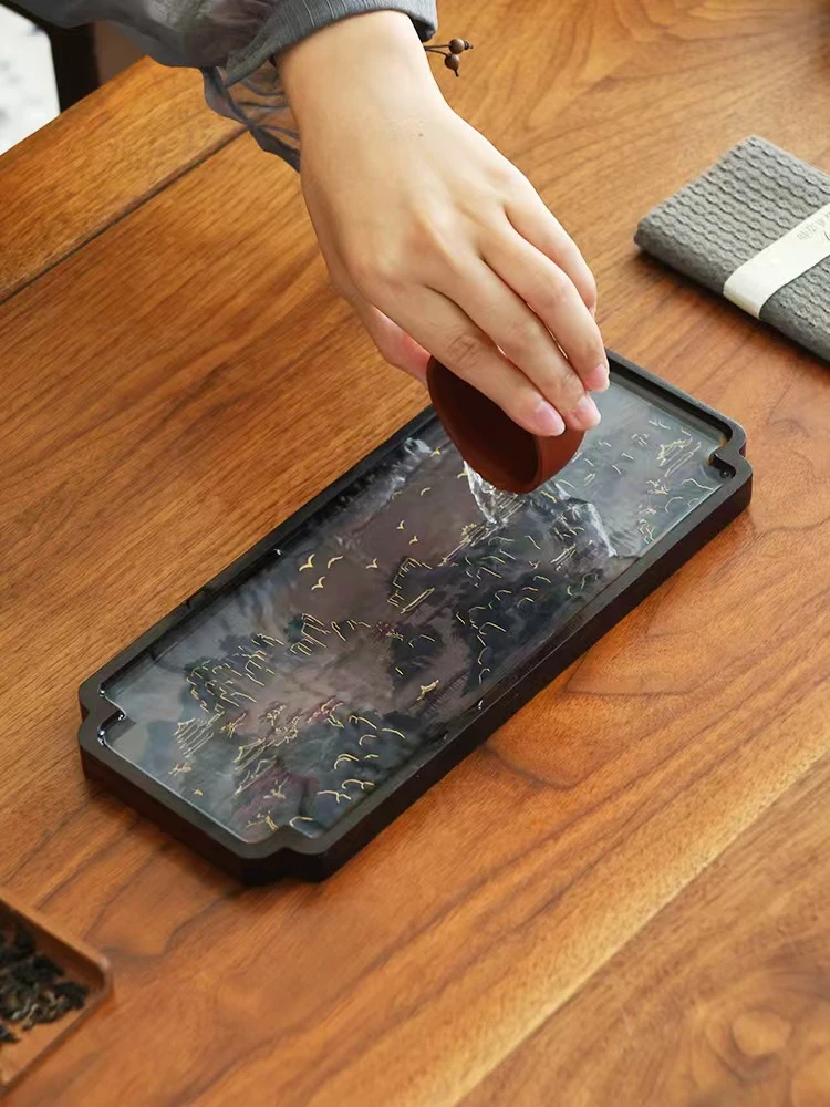 国风变色茶盘江山如画干泡盘重竹家用简约小茶盘-2979