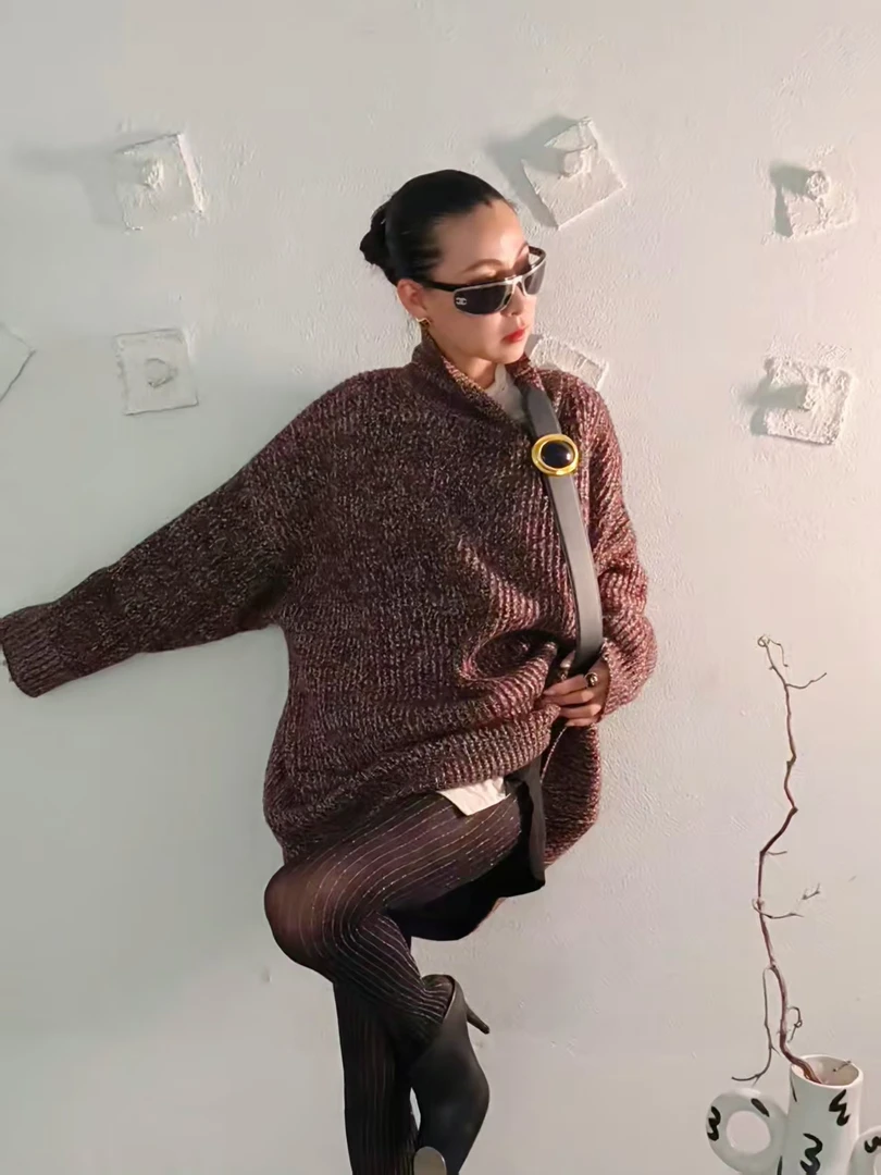 SONG TING｜大克重加厚羊绒羊毛粗棒针立领子慵懒宽松花纱大毛衣