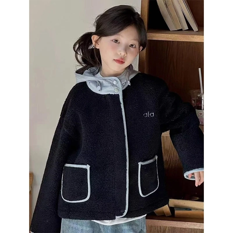 女童加绒外套秋冬装2025新款潮儿童皮毛一体上衣女孩加厚棉服洋气