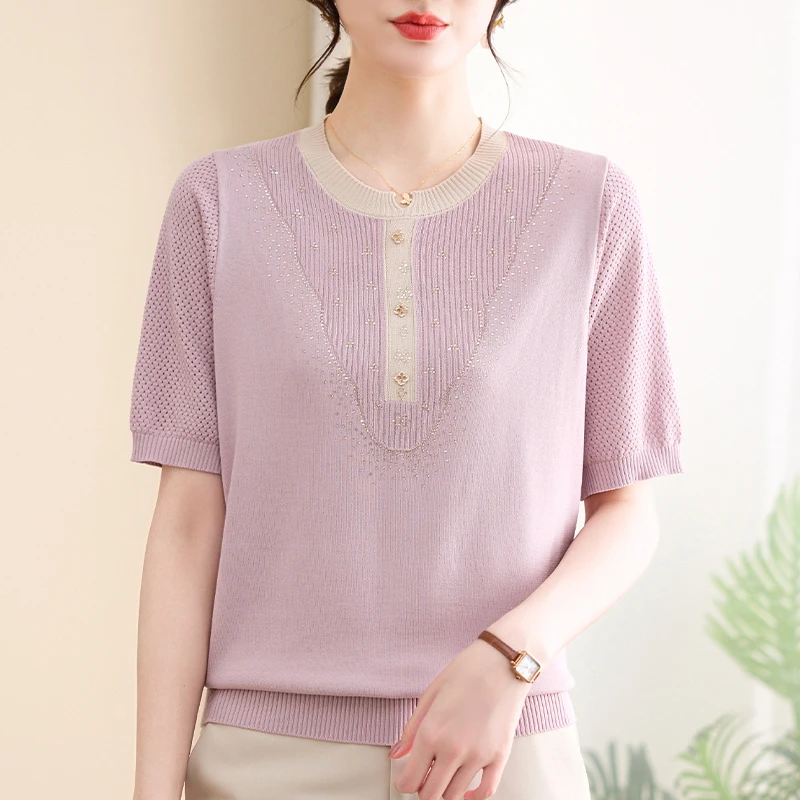 妈妈装夏装T恤2025新款中老年人奶奶装针织短袖时尚上衣女夏季