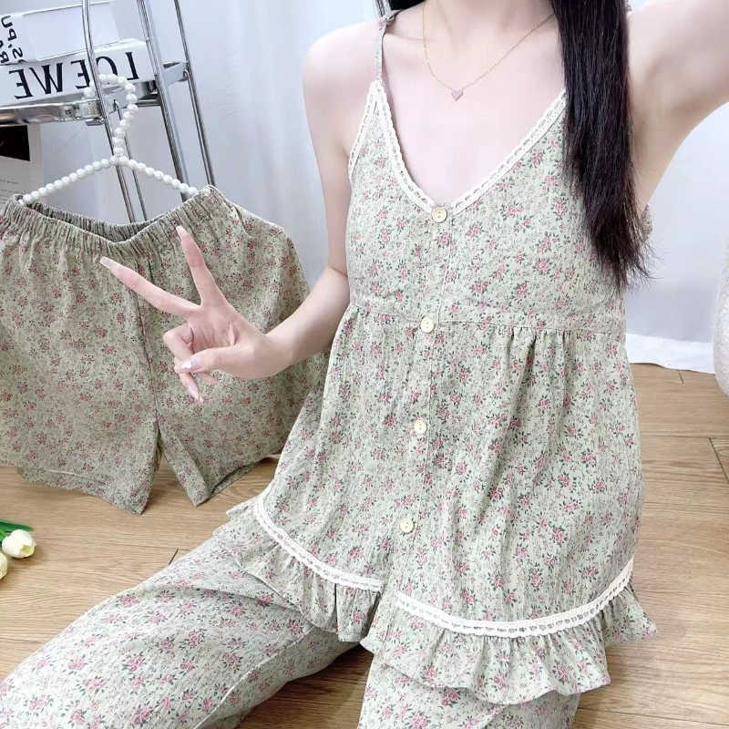 春夏季新款高端三件套装女士休闲甜美时尚宽松可外穿睡衣