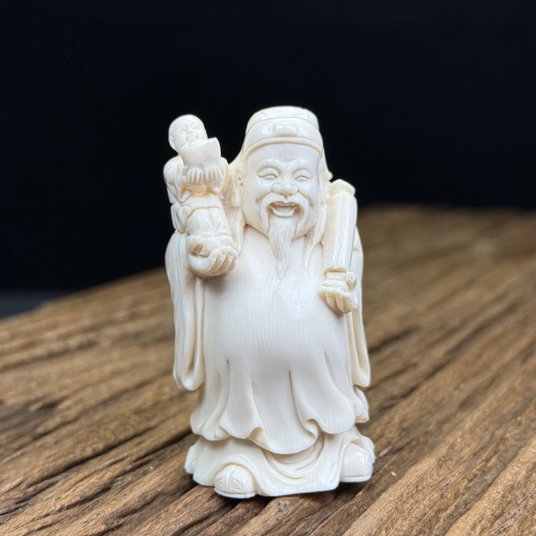 H1086天然猛犸牙 武财神雕刻件33x58x24mm47.1克支持鉴定 假一罚