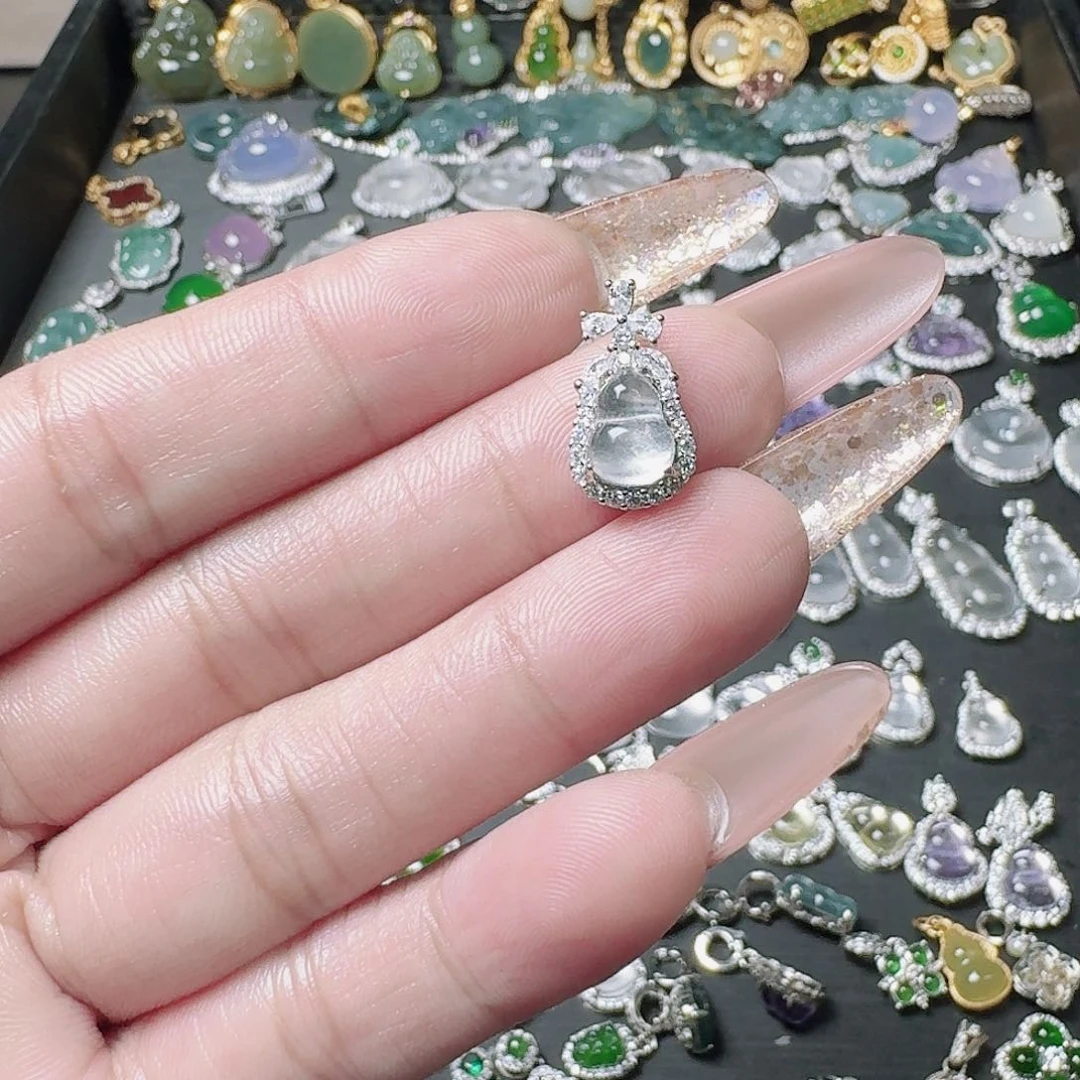 石英质玉银S925镶嵌吊坠(不含链)