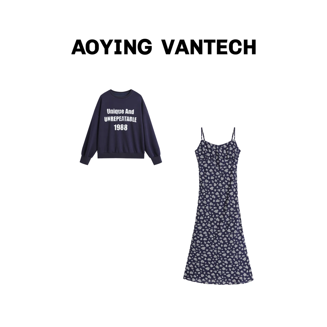AOYING VANTECH【无序美学】叠穿氛围感吊带裙+活力蓝复古卫衣套装