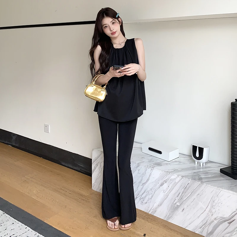 针织微喇裤子辣妹翻折夏款2025新款外穿打底裤时尚春秋喇叭裤