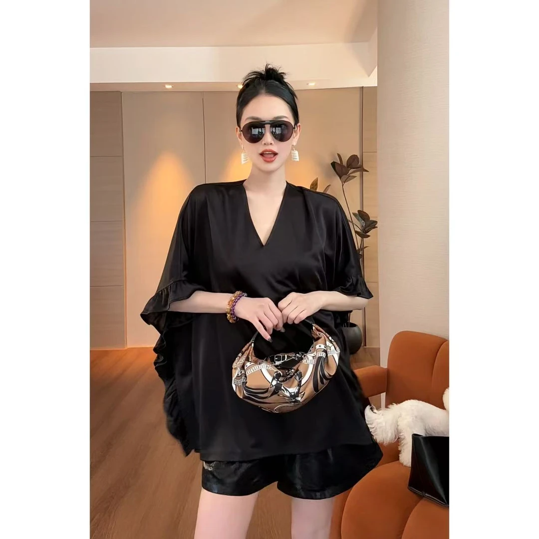 紫紫  醋酸黑版上衣   新经典质感花边垂悬空气上衣女ZD03SZYL230