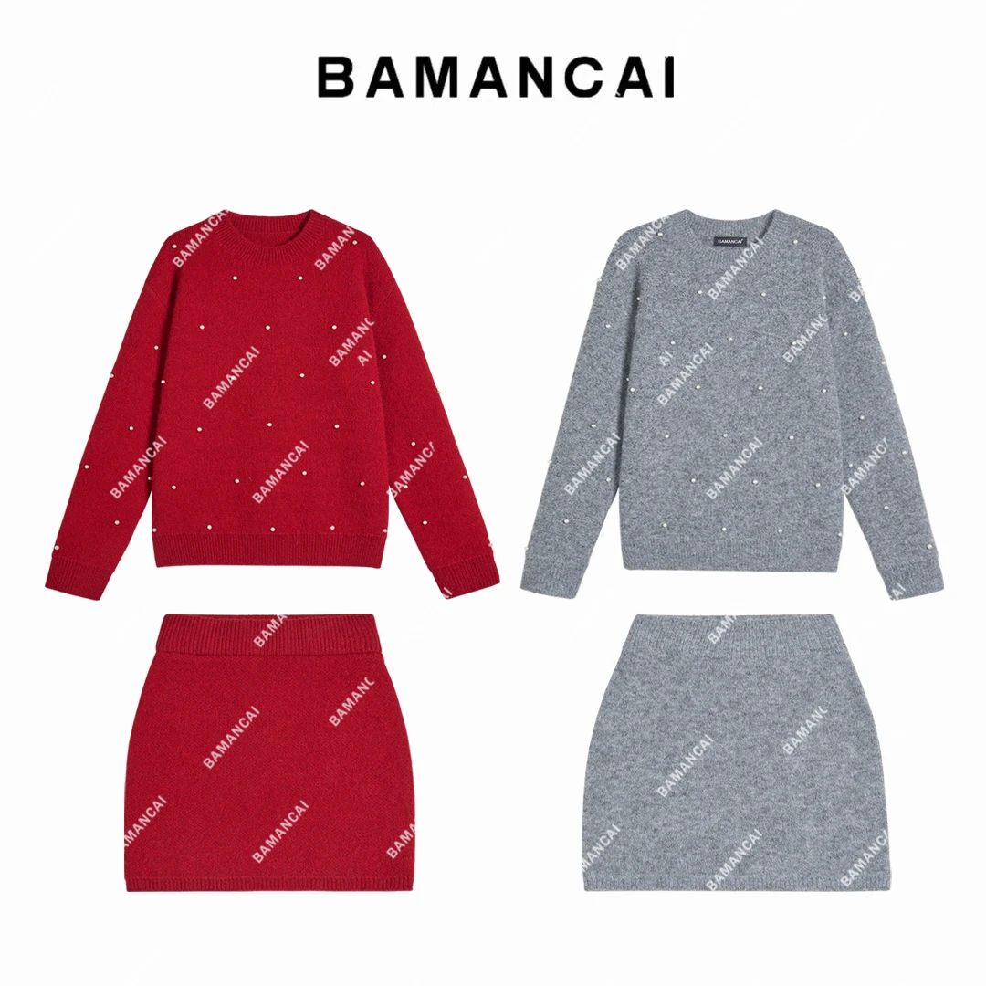 Bamancai-千金风时尚过年战袍套装亮晶晶吸睛穿搭上衣+短裙两件套