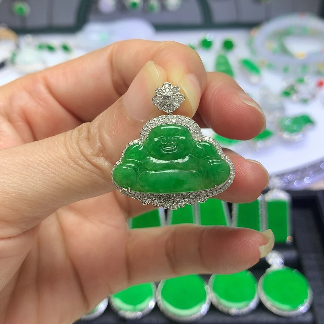 吊坠(不含链)18K金镶嵌翡翠吊坠