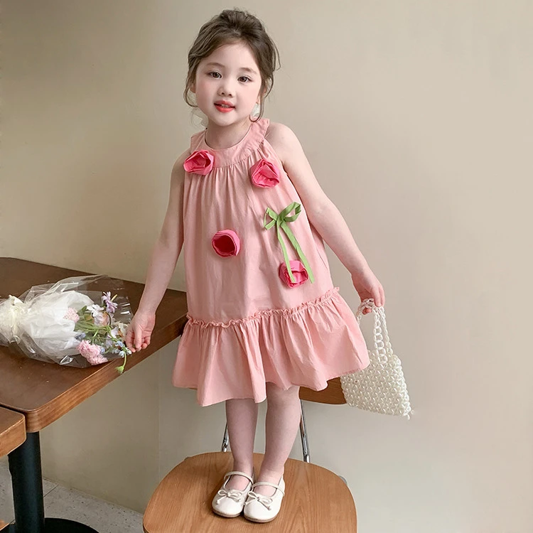 女童夏季连衣裙儿童2025新款花朵公主裙小女孩夏款无袖棉布裙子潮
