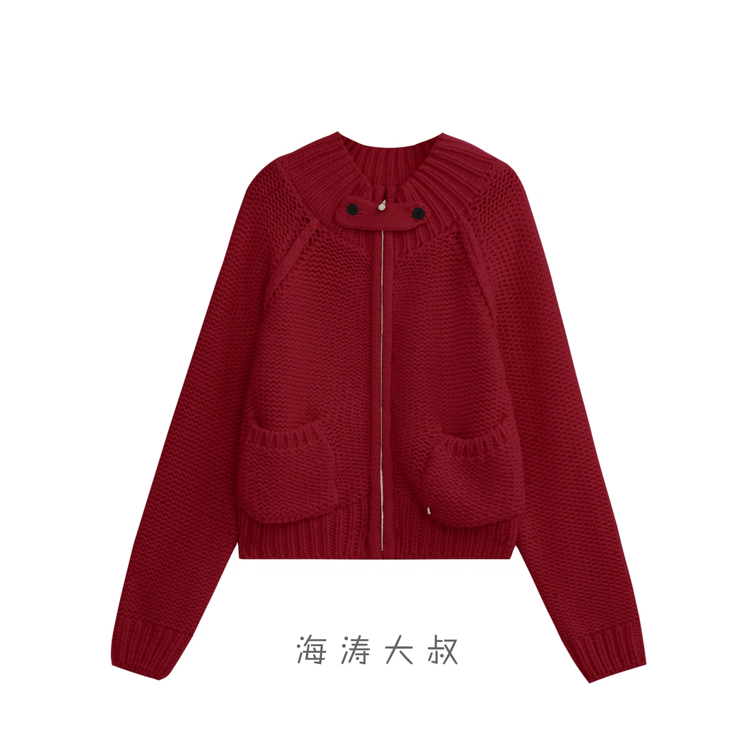 【海涛大叔】BN粗针设计款时尚针织拉链毛衣开衫  VW24243