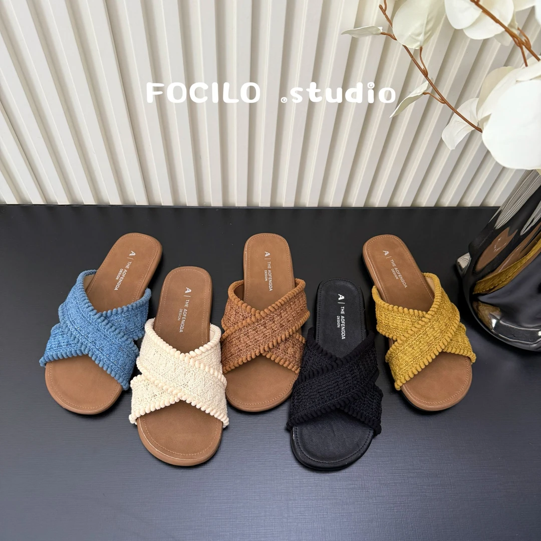 椰林漫步~！度假风慵懒编织拖鞋夏季ins外穿透气沙滩一字凉拖鞋潮