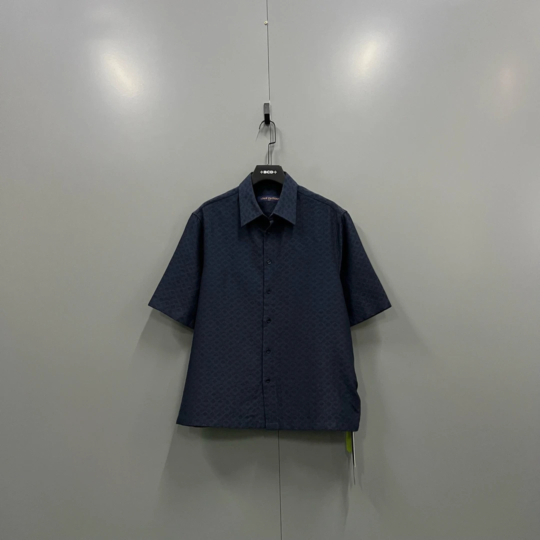 99新 LouisVuitton/路易威登 海军蓝压花logo短袖衬衫 M码/607940